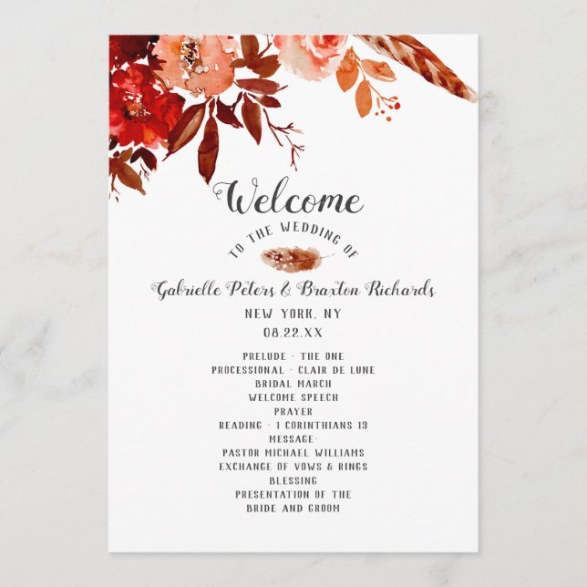 Rustic Beauty Floral Boho Chic Wedding Ceremony Programme (Front)