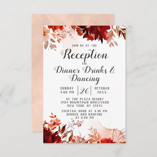 Rustic Beauty Floral Border Fall Wedding Reception Invitation (Front/Back)