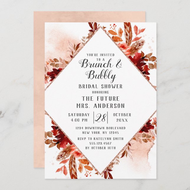 Rustic Beauty Floral Brunch & Bubbly Bridal Shower Invitation (Front/Back)