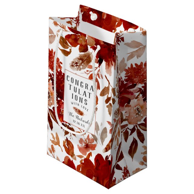 Rustic Beauty Floral Fall Wedding Congratulations Small Gift Bag (Front Angled)