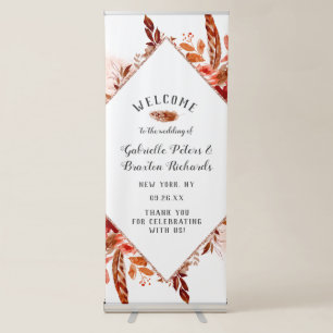 Rustic Beauty Floral Framed Boho Wedding Welcome Retractable Banner
