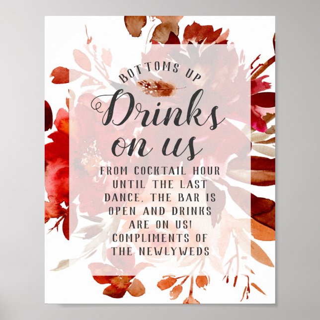 Rustic Beauty Floral Framed Open Bar Table Sign (Front)