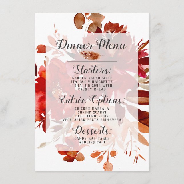 Rustic Beauty Floral Framed Watercolor Bohemian Menu (Front)