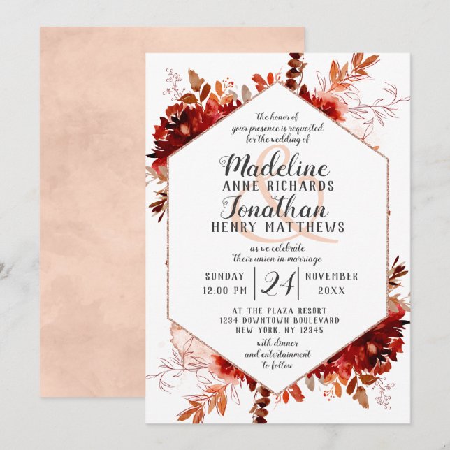 Rustic Beauty Floral Hexagon Wedding Invitations (Front/Back)