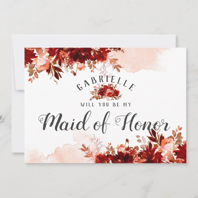 Rustic Beauty Floral Maid of Honour Proposal Card (Front)
