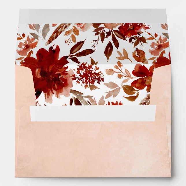 Rustic Beauty Floral Peach Watercolor Wedding Envelope (Back (Bottom))
