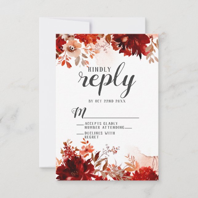 Rustic Beauty Floral Top Border Wedding RSVP Reply Card (Front)