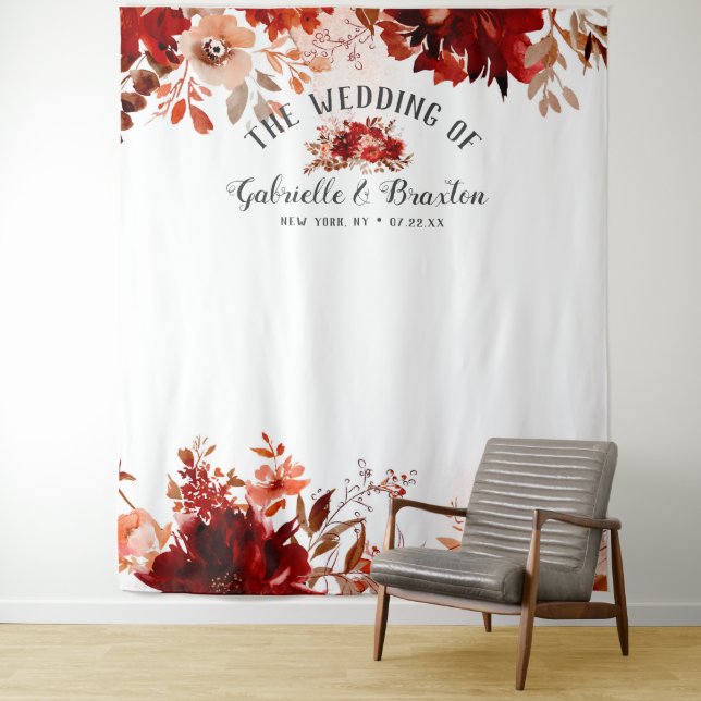 Rustic Beauty Floral Wedding Photo Booth Backdrop Tapestry (In Situ)