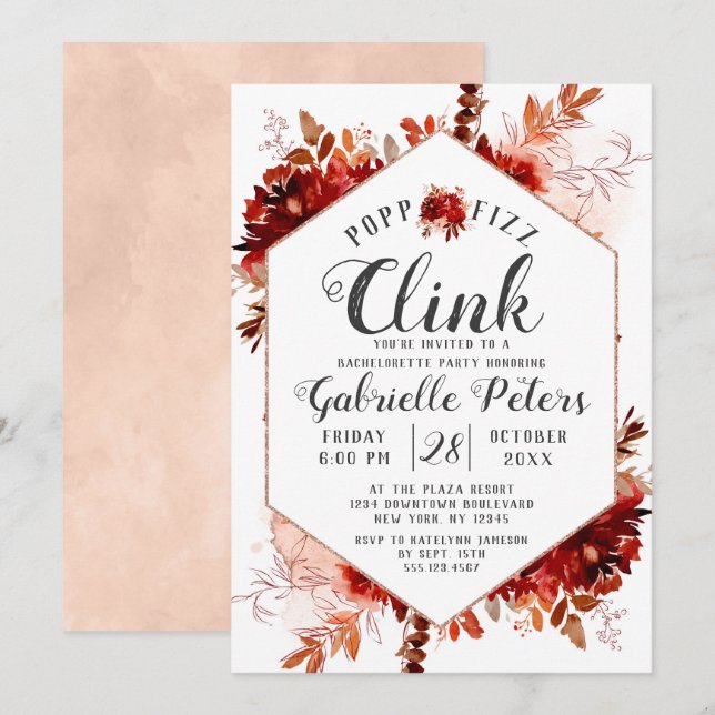 Rustic Beauty Pop Fizz Clink Bachelorette Party Invitation (Front/Back)