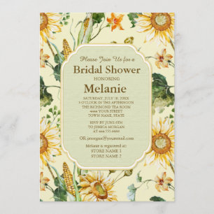 Rustic Beauty Sunflower Botanical Bridal Shower Invitation