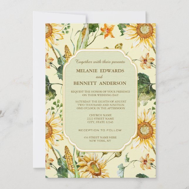 Rustic Beauty Sunflower Botanical Wedding Invitation (Front)