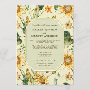 Rustic Beauty Sunflower Botanical Wedding Invitation