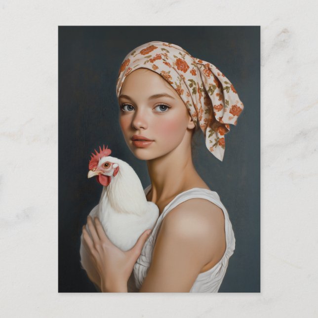 Rustic Beauty with Chicken Postcard (Front)
