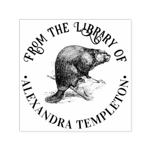 Rustic Beaver #3 Round Library Book Name Self-inking Stamp
