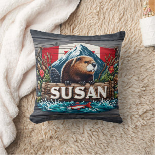 Rustic Beaver by Snowy Mountain Cushion