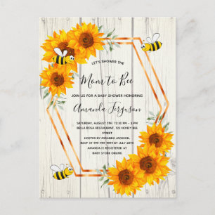 Rustic bee baby shower sunflowers wood invitation postcard