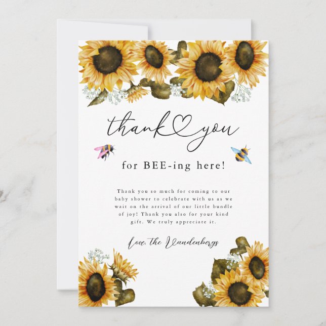 Rustic Bee Gender Reveal Thank You Card (Front)
