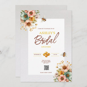 Rustic Bee Theme QR Code Bridal Shower Invitation