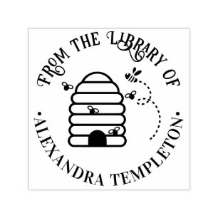 Rustic Beehive, Flying Bees #1 Library Book Name Self-inking Stamp