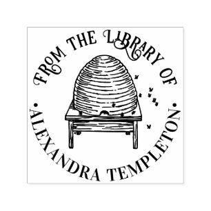 Rustic Beehive, Flying Bees #2 Library Book Name Self-inking Stamp