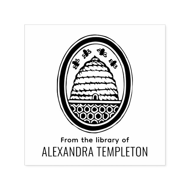 Rustic Beehive, Flying Bees #3 Library Book Name Self-inking Stamp (Design)