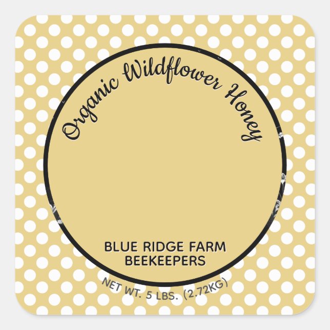 Rustic Beehive Gold Polka Dot Honey Jar Stickers (Front)