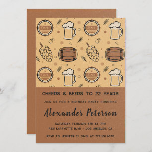 Rustic Beer 22nd birthday invitations Men