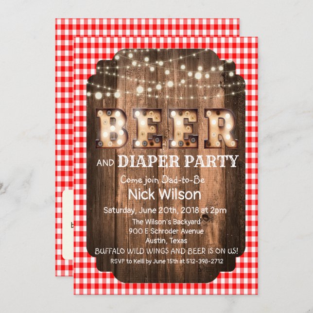 Rustic Beer and Diaper Party Invitation (Front/Back)