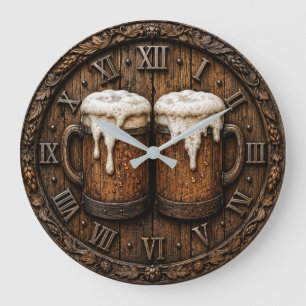 Rustic Beer Mug Bar Decor Man Cave Gift Large Clock