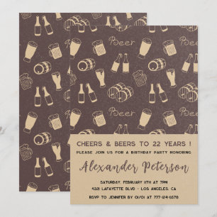Rustic Beer Pattern 22nd birthday invitations Men 