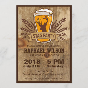 Rustic Beer & Stag Bachelor Party Card