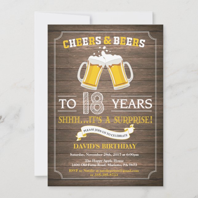 Rustic Beer Surprise 18th Birthday Invitation (Front)