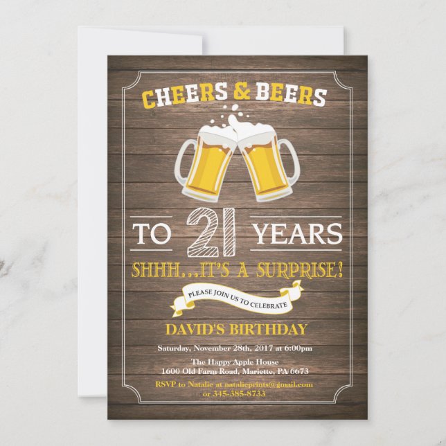Rustic Beer Surprise 21st Birthday Invitation (Front)
