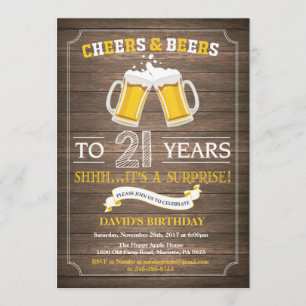 Rustic Beer Surprise 21st Birthday Invitation