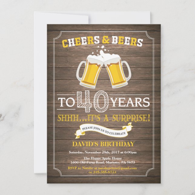 Rustic Beer Surprise 40th Birthday Invitation (Front)