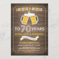 Rustic Beer Surprise 70th Birthday Invitation