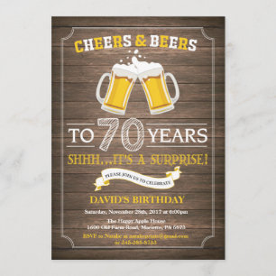 Rustic Beer Surprise 70th Birthday Invitation