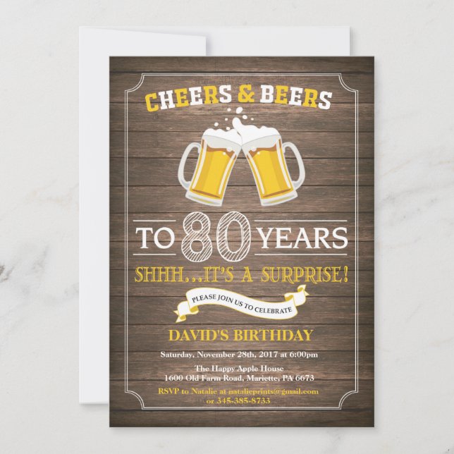 Rustic Beer Surprise 80th Birthday Invitation (Front)