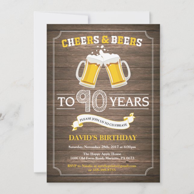 Rustic Beer Surprise 90th Birthday Invitation (Front)