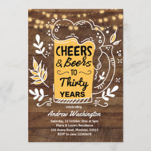 Rustic Beers and Cheers Man 30th Birthday Invitation