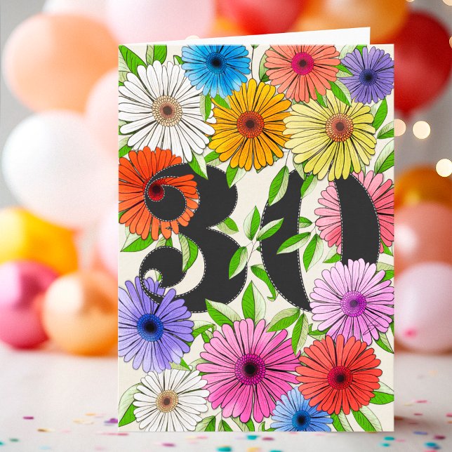 Rustic Bege Personalised 30th Birthday Floral Card (Creator Uploaded)
