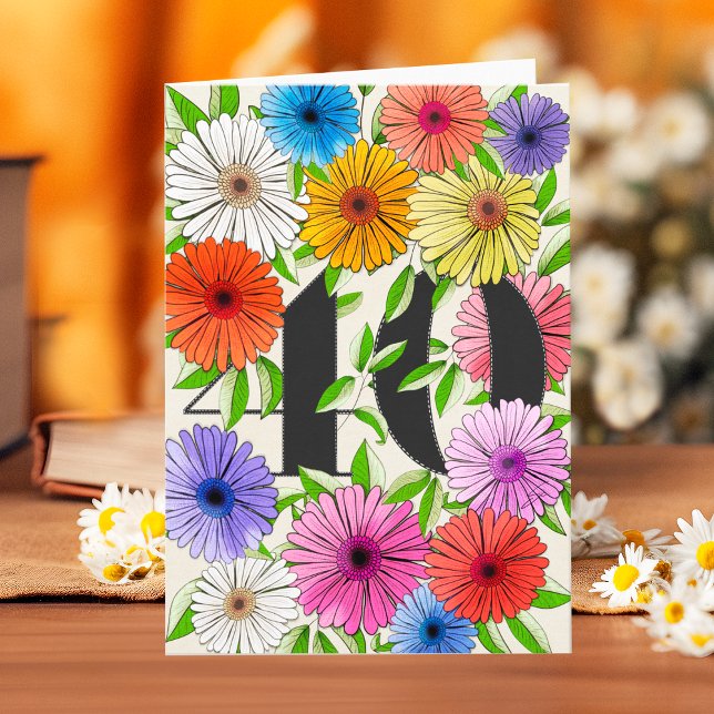 Rustic Bege Personalised 40th Birthday Floral Card (Creator Uploaded)