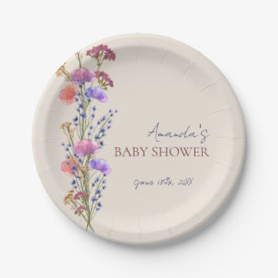 Rustic Beige Acrylic Floral Bouquet Baby Shower Paper Plate