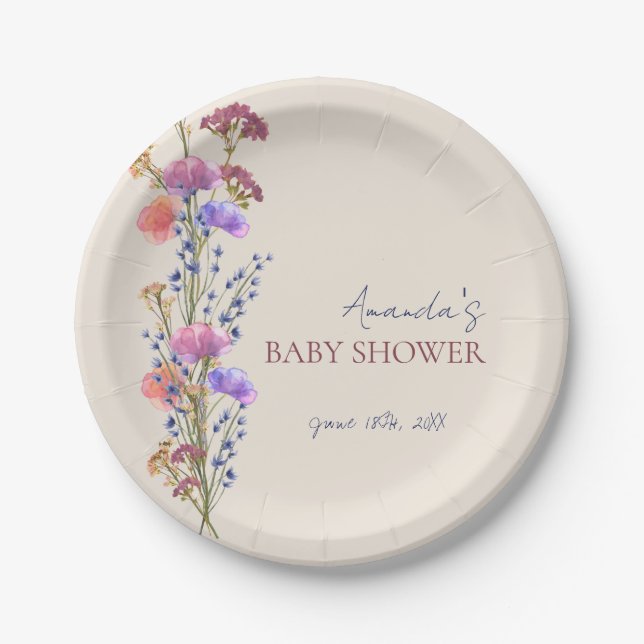Rustic Beige Acrylic Floral Bouquet Baby Shower Paper Plate (Front)