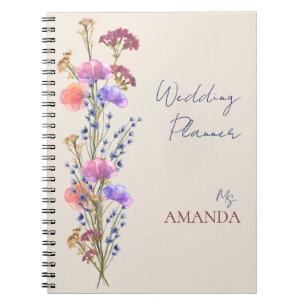 Rustic Beige Acrylic Floral Bouquet Wedding Notebook