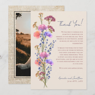 Rustic Beige Acrylic Floral Photo Thank You Card