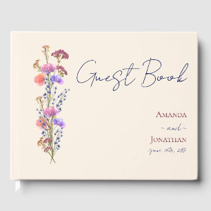 Rustic Beige Acrylic Floral Wedding Guest Book