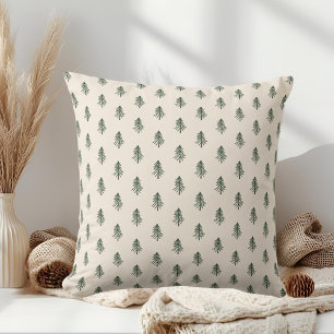 Rustic Beige and Pine Tree Forests Christmas Cushion