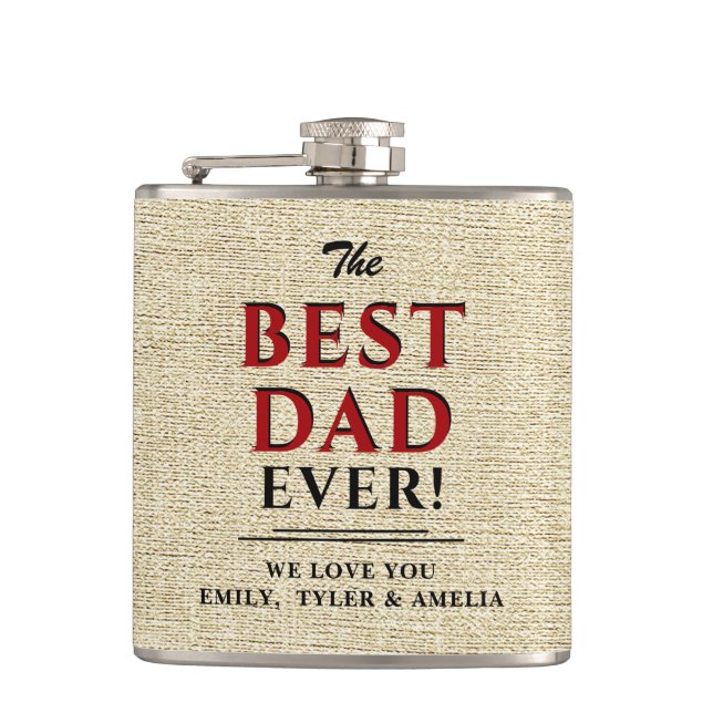 Rustic Beige Best Dad Ever Father`s Day Hip Flask (Front)