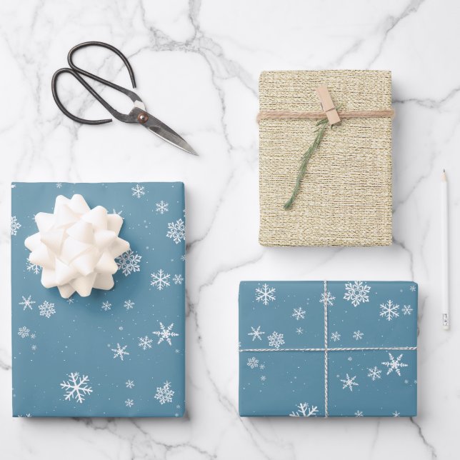 Rustic Beige Blue Snowflakes Christmas Holidays  Wrapping Paper Sheet (Front)